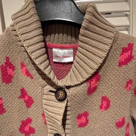 Hannah Andersson Tan Cardigan with Pink Leopard Print - Picture 2 of 4
